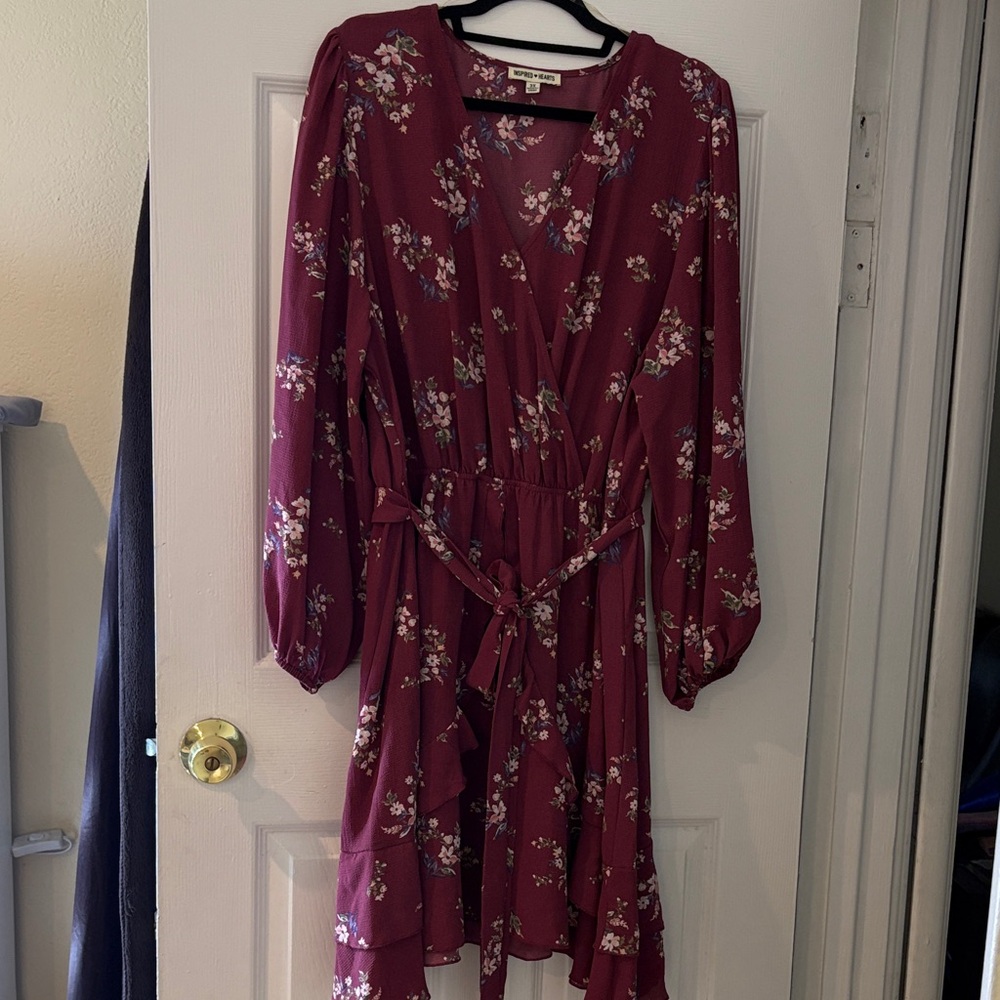 Inspired Hearts Burgundy Floral Long Sleeve Dress